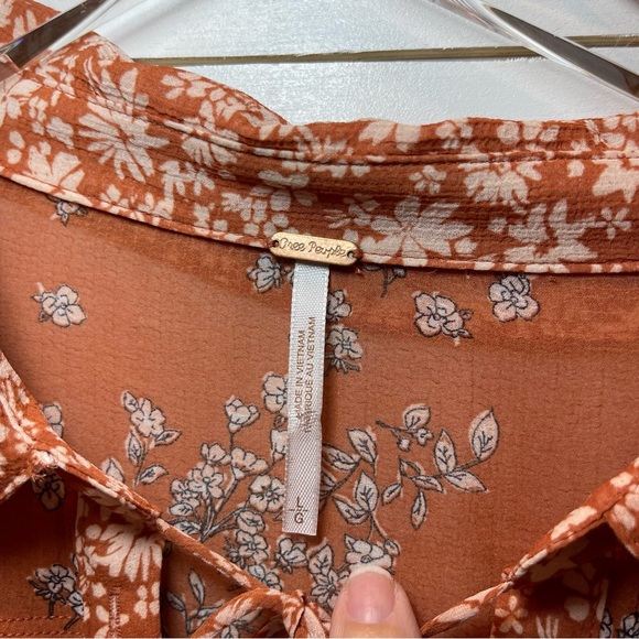 Free People Serena Floral Rust Orange Tunic Blouse Womens Size Large - Picture 2 of 7